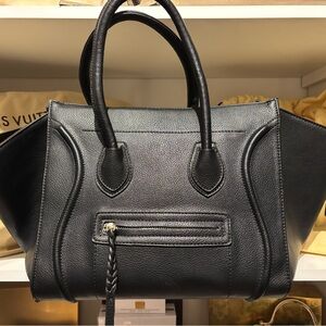 Elegant Black Leather Look Luggage Tote Handbag